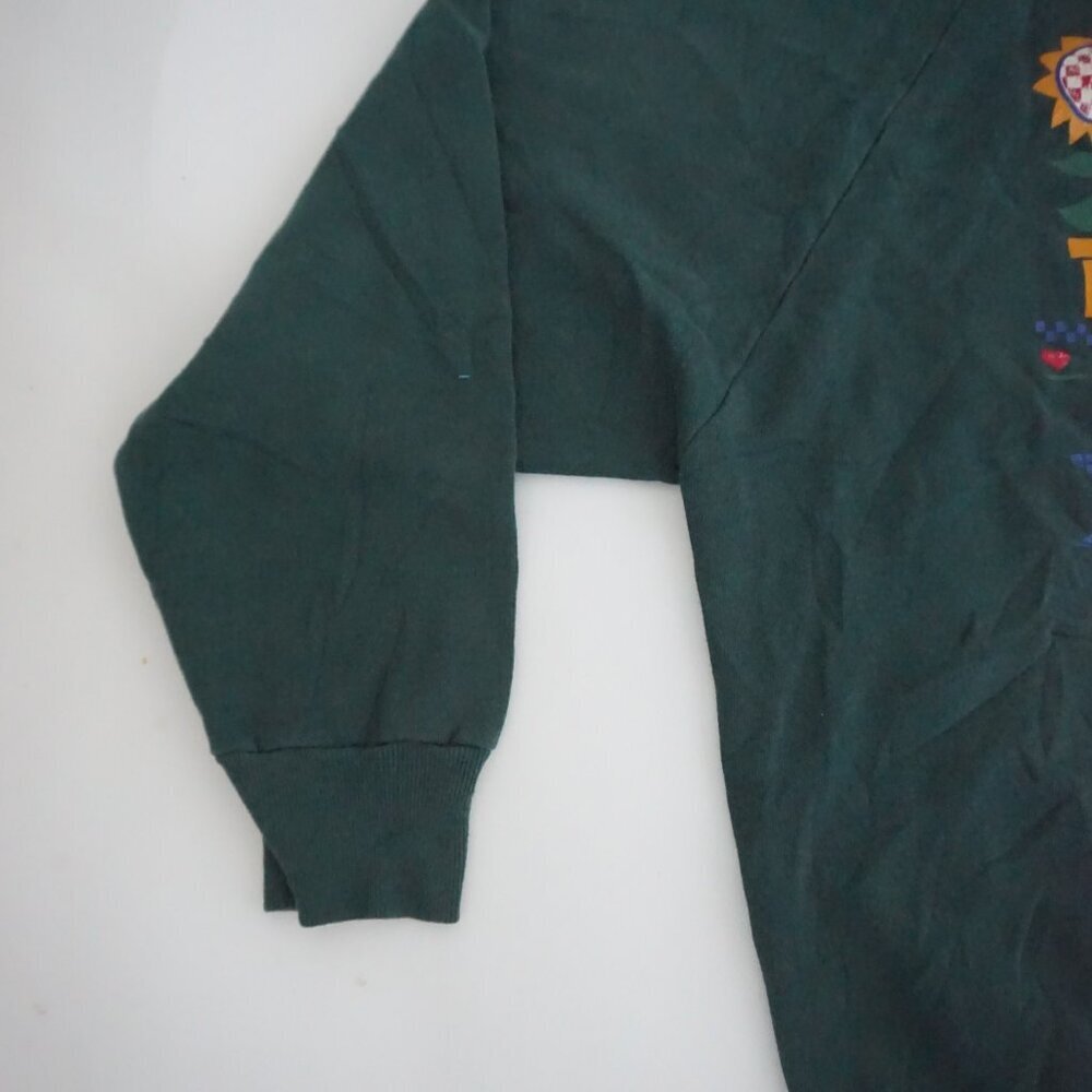 Vintage Gopher Sport Green Patchwork Quilt Square Heart Floral Folk Sweater 2X - Picture 6 of 10